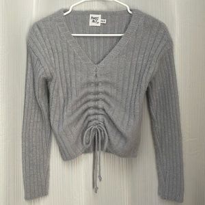 Princess Polly Gray Ribbed V-Neck Drawstring Sweater